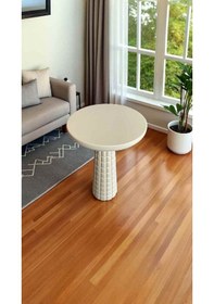 Resim Krem Renk Doğal Ahşap Tekli Mantar Sehpa Ekru 