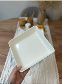 Resim Çukur 19 Cm Kalın Porselen Kare Salata Tabağı 2 Li Krem Krem 