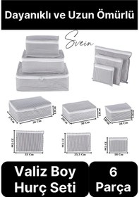 Resim 6'lı Valiz Bavul Düzenleyici Seyahat Çantası Organizer Hurç Set Fermuarlı Gri Çizgi Fileli Çok Renkli 