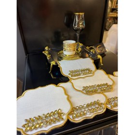 Resim Ars 6'lı Gold Taşlı Sunum Peçetesi, Kahve Yanı Peçetesi, Kokteyl Peçetesi 