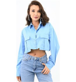 Resim Koza Butik Kadın Crop Cep Detaylı Gömlek 1672-24 001 