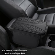 Resim Çift Depolama Cebi ile Araba Merkezi Konsol Kapağı - Dayanıklı Suni Deri Kol Dayama Ped, Gösterge Paneli Aksesuarlarını Korur, Tüm Araba Modelleri için Uygun, İç Koruma | Dikişli Dokulu | Dayanıklı Kol Dayama 
