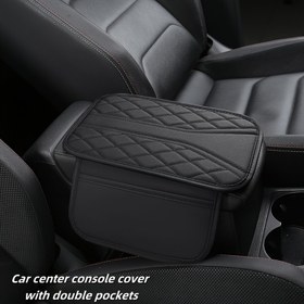 Resim Çift Depolama Cebi ile Araba Merkezi Konsol Kapağı - Dayanıklı Suni Deri Kol Dayama Ped, Gösterge Paneli Aksesuarlarını Korur, Tüm Araba Modelleri için Uygun, İç Koruma | Dikişli Dokulu | Dayanıklı Kol Dayama 