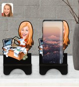 Resim Bk Gift Kişiye Özel Kadın Bankacı Karikatürlü Ahşap Biblo Telefon Standı-1 