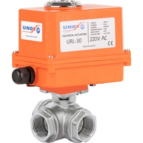 Resim Unox DN20 - 3/4" 220 V Ac Elektrikli Aktüatörlü Dişli Küresel Vana 3 Yollu L Port 