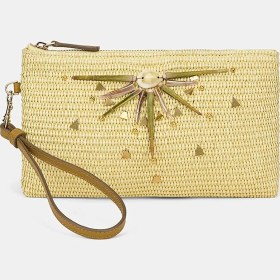 Resim Desa Kadın Sarı Güneş Motifli Hasır Clutch 