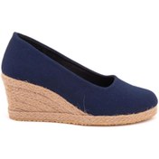 Resim Star Tombis Gerçek Elişi Lacivert Keten Espadril Dolgu Topuk Handmade 