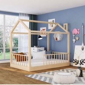 Resim Puf Bebe Unisex Çocuk Bebek Çatılı Doğal Montessori & Karyolası 