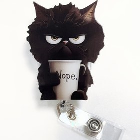 Resim 1 Adet Sevimli Siyah Kedi Bardak Rozeti Klipsi, 2D Dayanıklı Akrilik Naylon Kordonlu, Ofis Hemşireleri, Öğrenciler, Doktorlar, Kayıtlı Hemşireler, LPN, Tıbbi Asistanlar İçin Uygun - Kolay Açılır Kimlik Askısı, Hediye Fikri, Takım İkramiyesi, Pratik Montaj 