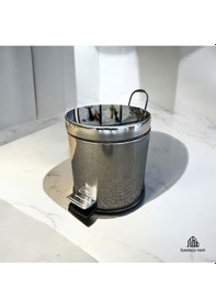Resim İsaoğlu Yapı Banyo Çöp Kovası Krom Pedallı Kova Paslanmaz Çelik Modern Tasarım Gri 