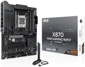Resim ASUS X870 MAX GAMING WIFI7 AMD X870 AM5 DDR5 8000 HDMI 2xUSB4 3x M2 USB3.2 WiFi 7 + BT AURA RGB 5Gbit LAN ATX 12+2+1 Güç Aşamaları, Çift USB4, 3xM.2 slot, Advanced AI PC-Ready 