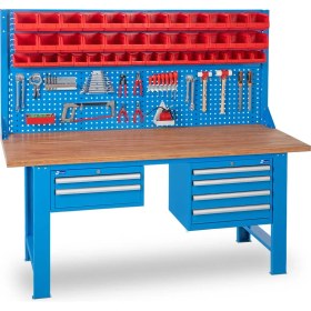 Resim Star Çelik Metal Çalışma Tezgahı-4 Çekmeceli-Masa Tablası Kayın-2020x760x910/1824 mm 