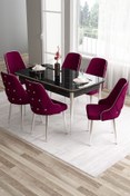 Resim Canisa Tia Serisi 80x132 Mdf Açılabilir Siyah Mermer Desen Krom Detay Mutfak Masası Ve 6 Mürdüm Sandalye 