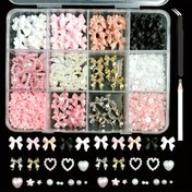 Resim 1 Kutu Tırnak Sanatı Dekorasyon Seti, DIY Reçine Kurdeleli, Çok Renkli Karışık Set, Büyük Boy Malzeme Kutusu 