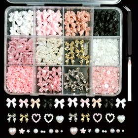 Resim 1 Kutu Tırnak Sanatı Dekorasyon Seti, DIY Reçine Kurdeleli, Çok Renkli Karışık Set, Büyük Boy Malzeme Kutusu 