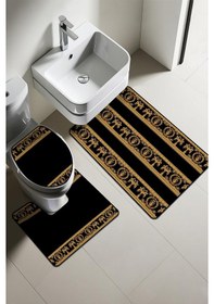 Resim Modern Desenli Dijital Baskı 3 Lü Banyo Paspas Takımı Yıkanabilir Kaymaz Tabanlı Klozet Takımı Klz0038 Renkli 