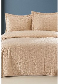 Resim Zara Çift Kişilik Lüks Kadife Yatak Örtüsü Bej Bej 