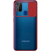 Resim Kzy Samsung Galaxy M30S Kapak Lensi Açılır Kapanır Kamera Korumalı Silikon Kılıf - Kırmızı 