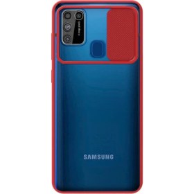 Resim Kzy Samsung Galaxy M30S Kapak Lensi Açılır Kapanır Kamera Korumalı Silikon Kılıf - Kırmızı 