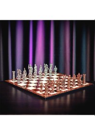 Resim Gifthome Battal Boy Metal Roma Satranç Takımı Antik Ve Katlanır Ceviz Desenli Mdf Satranç Tahtası 43x43 Cm. 