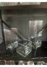 Resim Denizli El İşçiliği Kare Cam Vazo 3lü Set Beyaz 