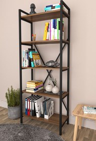 Resim Wood House - Bahar 5 Raflı Li Kitaplık - Ceviz 