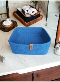 Resim Saks Mavi Kare Sepet Düzenleyici Saklama Kutusu Organizer Hediyelik El Emeği Salon Mutfak-24X9Cm Saks Mavisi 