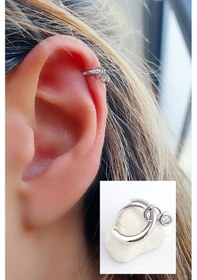Resim Zirkon Taş Detaylı 925ayar Gümüş Tragus Kıkırdak Helix Halka Piercing 