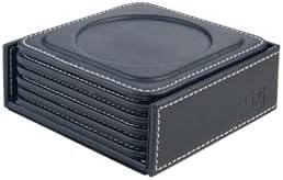 Resim Bardak Altlığı,6’lı Set,Masaüstü Yuvarlak Cup Coaster,Vegan Suni Deri,11x11 cm.,Lacivert 