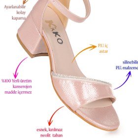 Resim Kiko Kids Elos Vakko Günlük Kız Çocuk 4 Cm Topuklu Sandalet Ayakkabı Pudra 