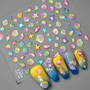 Resim Parlak Bitiş Deniz Yaşamı Çivi Sanat Çıkartmaları - 5D Kabartma Kabil & Starfish Dekalleri, DIY & Salon Çivileri için, Kendinden Yapışkanlı Okyanus Temalı Çivi Dekoru, Tek Kullanımlık, Çizgili Desenli, Plastik Malzeme, Dantel Görünümlü, Kadınlar için 