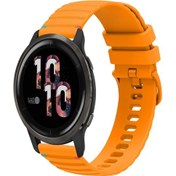 Resim Garmin Venu 2 Dalgalı Noktalı Dikişli 22mm Silikon Saat Bandı Amber Sarı İçin 