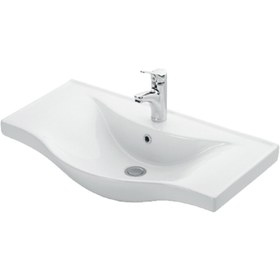 Resim ÖZCEDEN Yıldız 80 cm Beyaz MDF Seramik Lavabolu Asma Banyo Dolabı Takımı 