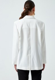 Resim Vatkalı ve Tek Düğmeli Oversize Blazer Ceket - Ekru - 40 / Ekru 