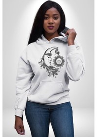 Resim Ay Güneş Astroloji Aşk Estetik Kadın Erkek Beyaz Kapüşonlu Sweatshirt Hoodie Beyaz 