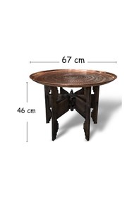 Resim 67 Cm El İşlemeli Otantik Desenli Kalın Urfa Bakır Tepsi + Katlanabilir Sehpa - Bakır-tps538 Eskitme Kahverengi 