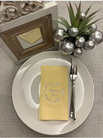 Resim Gümüş Yaldızlı Sarı Bir Ömür El Ele Peçete 16 Adet 