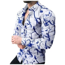 Resim Mavi Moda Erkek Uzun Kollu Gömlek Günlük Spor Gömlek Mavi 