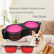 Resim Collapsible Silicone Köpek Seyahat Kapları, 2'li Katlanabilir TPE Köpek Yemek Kasesi Su Kabı, Asılabilir Köpek Besleyici Kapı Açık Havada Yürüyüş Kamp Yolculuk için 