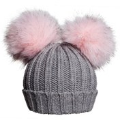 Resim Baby Dora Çift Pudra Ponponlu Gri Triko Bere 