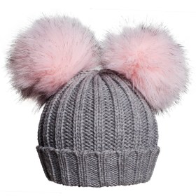 Resim Baby Dora Çift Pudra Ponponlu Gri Triko Bere 