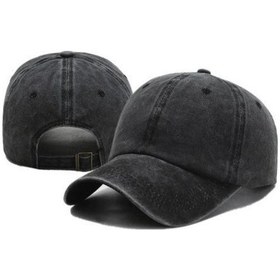 Resim Beyzbol Şapkası %100 Pamuk Düz Eskitme - Yeni Sezon Son Trend - Siyah Siyah 