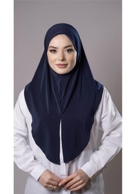 Resim Hürrem Bone Lacivert Pratik Hazır Geçmeli Tesettür Eşarp Sandy Kumaş Yırtmaçlı Düz Hijab 2310 02 