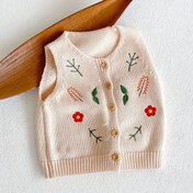 Resim Kızlar için Çiçek Nakışlı Yün Yelek - Yumuşak Yuvarlak Yaka Düğmeli Hırka, Hafif İlkbahar/Sonbahar Günlük Kıyafet, Her Gün ve Özel Günler İçin Normal Beden, İlkbahar Sonbahar Giyim, Dekoratif Düğme Detayları, Dayanıklı Snap Düğmeleri 