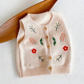 Resim Kızlar için Çiçek Nakışlı Yün Yelek - Yumuşak Yuvarlak Yaka Düğmeli Hırka, Hafif İlkbahar/Sonbahar Günlük Kıyafet, Her Gün ve Özel Günler İçin Normal Beden, İlkbahar Sonbahar Giyim, Dekoratif Düğme Detayları, Dayanıklı Snap Düğmeleri 