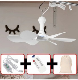 Resim Goldenqian Usb Fan Sessiz 6 Bıçaklı Tavan Vantilatörü 4 Vitesli Asılı Fan Kamp Yatağı Kamp Açık Asılı Camper Çadırları Remote Control Set 