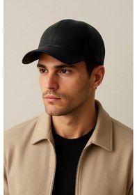 Resim %100 Hakiki Deri Şapka Spor Şapka Deri Cap Kep Deri Şapka Güderi Ayarlanabilir Ölçü Siyah 