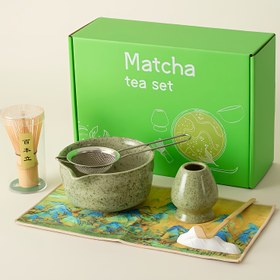 Resim 7 adet Japon Seramik Matcha Kase Seti, Bambu Kaşığı, Filtre Fırçası ve Geleneksel Çay Söylence Araçları ile Matcha Latteleri Yapmak ve Daha Fazla İçin Mükemmel - Tutkunlar İçin 