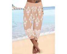 Resim Aisha Elbise Kadın Beli Lastikli Etnik Desenli Kapri Süprem Pantolon 