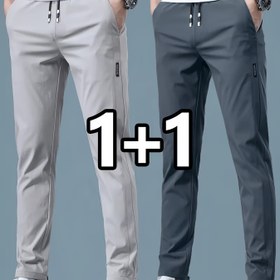 Resim 2 Adet İlkbahar Erkek Yazlık Günlük İş Pantolonu, Hızlı Kuruyan Nefes Alabilen Jogger Pantolon - İpli Bel ve Yan Cepler ile Tüm Mevsimler İçin Outdoor Aktivite & Boş Zaman Giyim | Esnek Bel Bandı, Trend Esnek Kumaş Spor Pantolonları Erkek Çocuklar için 